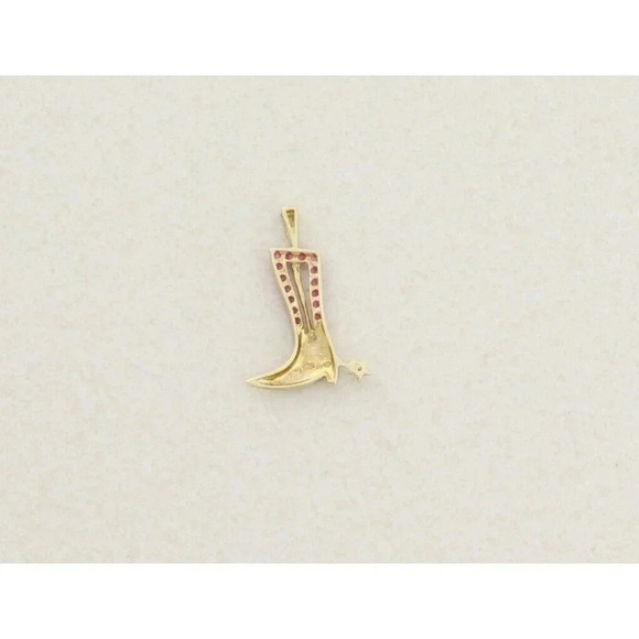10k Yellow Gold Lab Created Ruby and Diamond Cowboy Boot Pendant Only - Picture 5 of 5